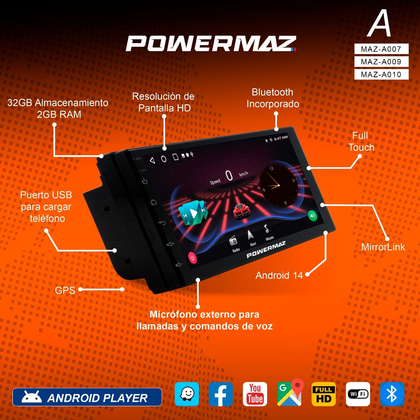 RADIO ANDROID 7 PULGADAS POWERMAZ MAZ-A007