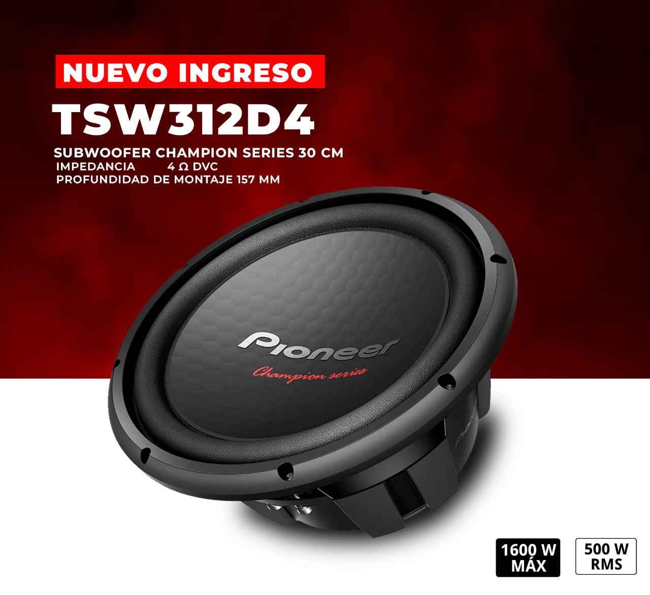 SUBWOOFER CHAMPION PIONEER DOBLE BOBINA 1600 WATTS 12 PULGADAS / TS-W312D4