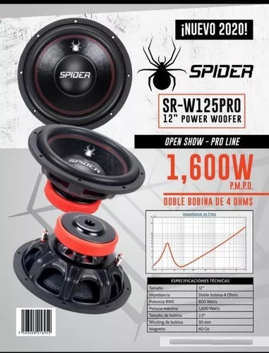 SUBWOOFER SPIDER DOBLE BOBINA 12 PULGADAS 1600 WATTS / SR-W125PRO