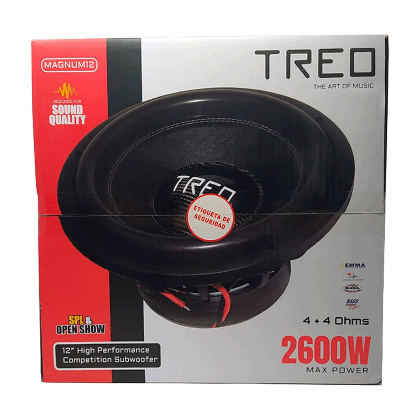 Subwoofer De Alto Rendimiento Doble Bobina Treo MAGNUM12 2600 Watts 12 Pulgadas 4 + 4 Ohms DVC