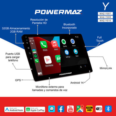 RADIO ANDROID CON CARPLAY 10 PULGADAS POWERMAZ MAZ-Y010