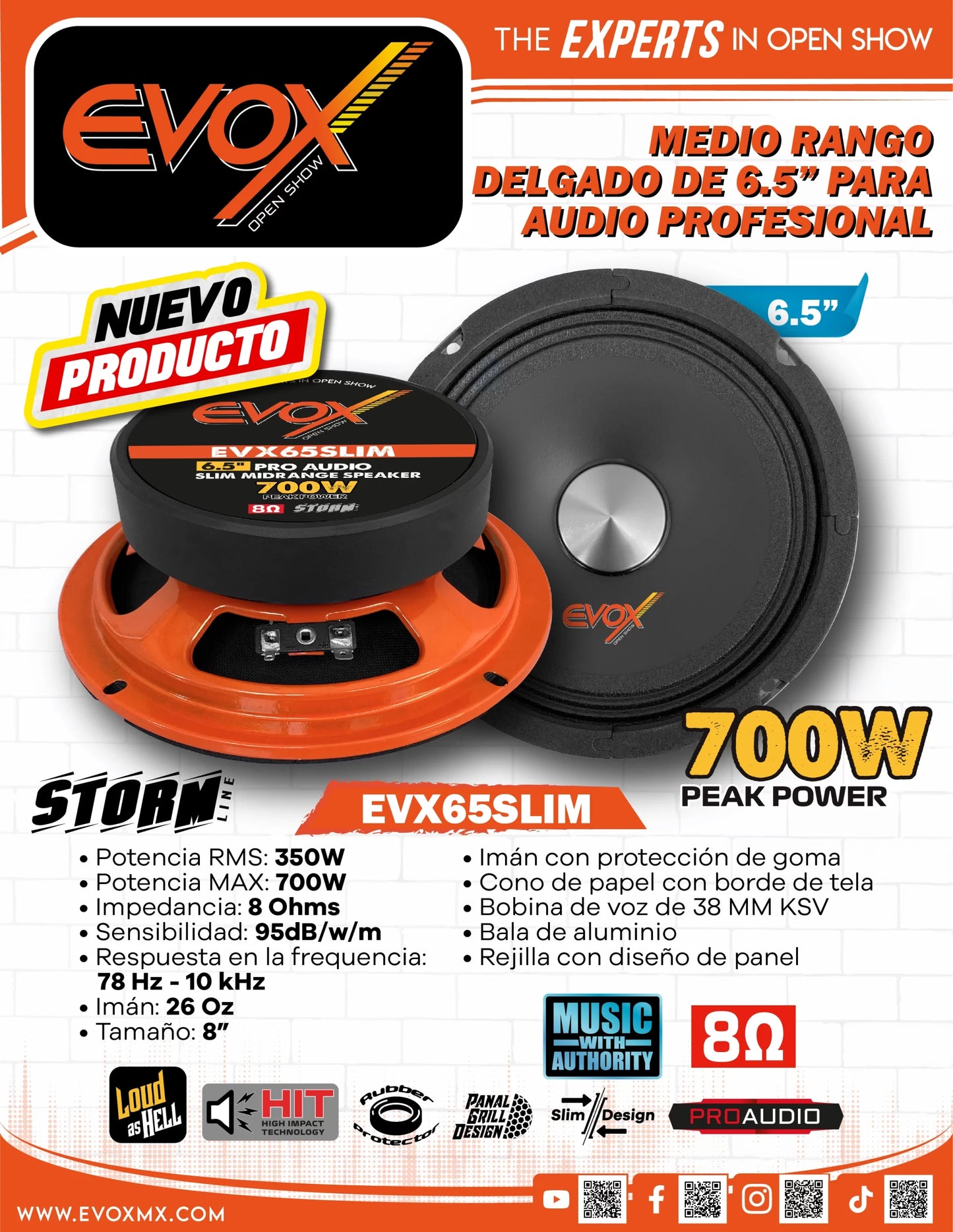 MEDIOS EVOX  DE 6.5″ DE 700 WATTS