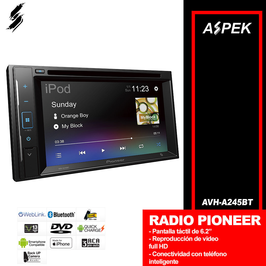 RADIO PIONEER CON DISCO Y CON SISTEMA WEB LINK ALAMBRICO AVH-A245BT