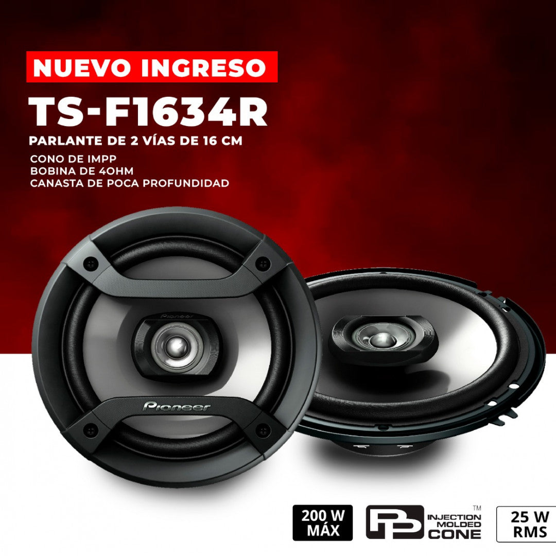 BOMBO PIONEER 2 BOCINAS 200 WATTS TS-F1634R + 1 RADIO MVH-S215BT